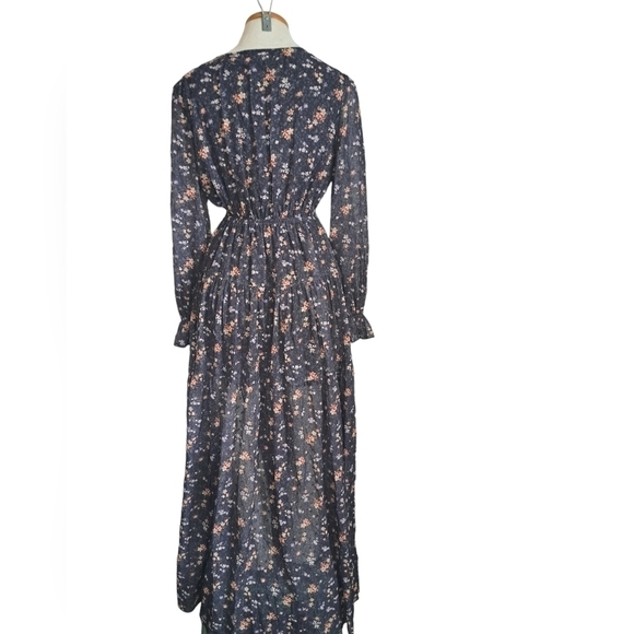 Tiny floral tiered MAXI dress long sleeves ruffle cuff button up Shabby Aakaa S - Picture 2 of 12
